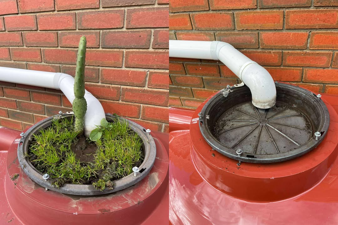 Water tank inlet gutter cleared and re-sealed